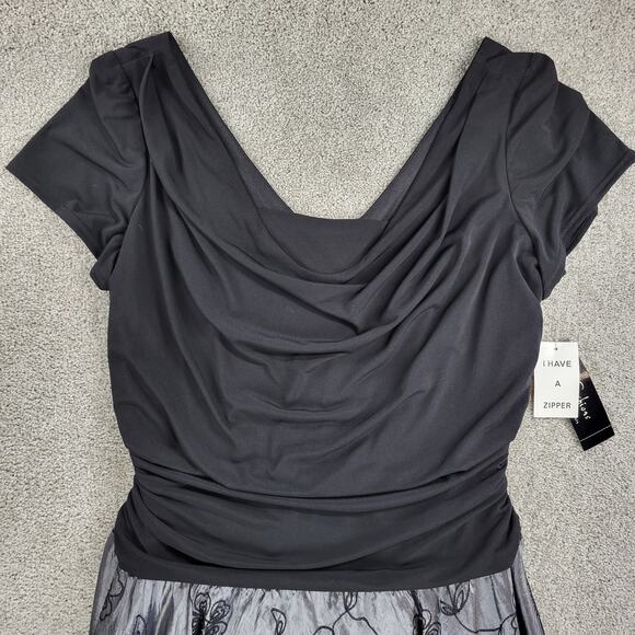 VTG SL Fashions Taffeta Party Dress Womens 16W Silver Black Evening Cocktail New - Picture 15 of 16